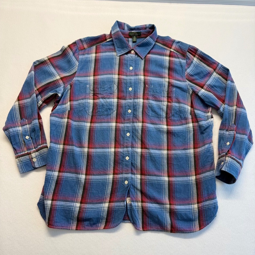 Lauren Jeans Co Ralph Lauren Button Down‎ Shirt Mens 2X Blue Plaid Excellent LRL